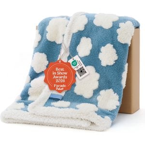 Lesure Waterproof Calming Double-Sided Jacquard Shag & Soft Sherpa Fleece Furniture Protector Dog & Cat Blanket, Blue, Small