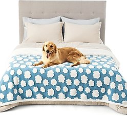 Lesure Waterproof Calming Double-Sided Jacquard Shag & Soft Sherpa Fleece Furniture Protector Dog & Cat Blanket, Blue, Twin