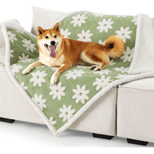 Lesure Waterproof Calming Double-Sided Jacquard Shag & Soft Sherpa Fleece Furniture Protector Dog & Cat Blanket, Green, Large