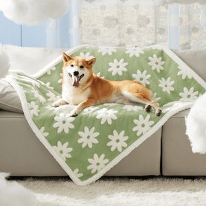 Lesure Waterproof Calming Double-Sided Jacquard Shag & Soft Sherpa Fleece Furniture Protector Dog & Cat Blanket, Green, Large