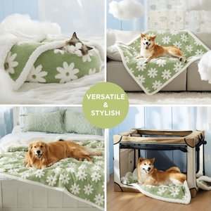 Lesure Waterproof Calming Double-Sided Jacquard Shag & Soft Sherpa Fleece Furniture Protector Dog & Cat Blanket, Green, Large