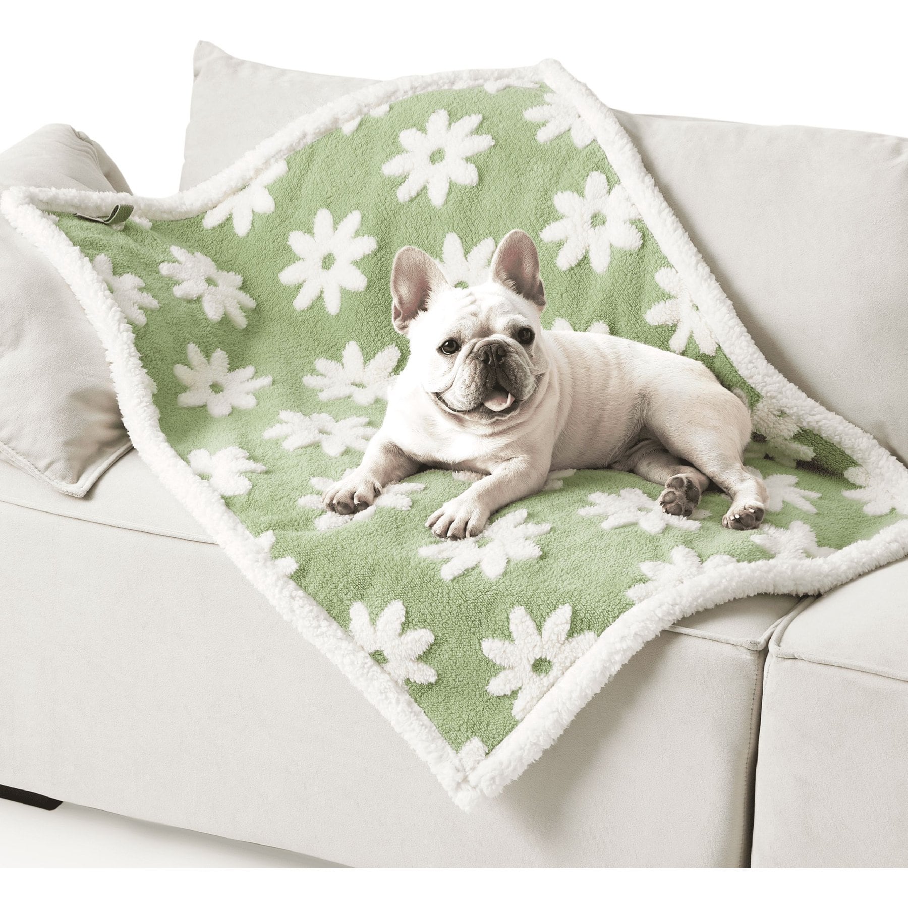Lesure Waterproof Calming Double-Sided Jacquard Shag & Soft Sherpa Fleece Furniture Protector Dog & Cat Blanket, Green, Medium