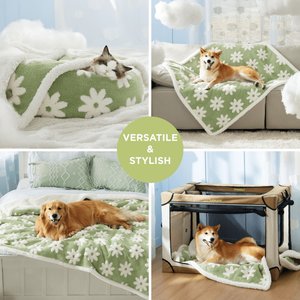 Lesure Waterproof Calming Double-Sided Jacquard Shag & Soft Sherpa Fleece Furniture Protector Dog & Cat Blanket, Green, Medium