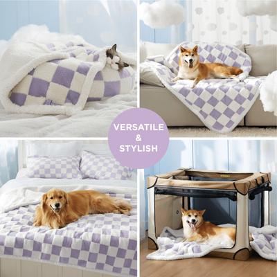 Show full view: Lesure Waterproof Calming Double-Sided Jacquard Shag & Soft Sherpa Fleece Furniture Protector Dog & Cat Blanket, Purple, Large slide 5 of 8