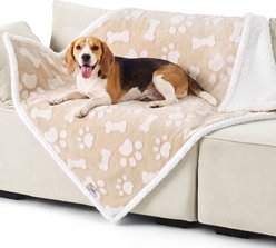 Lesure Waterproof Calming Double-Sided Jacquard Shag & Soft Sherpa Fleece Furniture Protector Dog & Cat Blanket, Sand Beige, Large