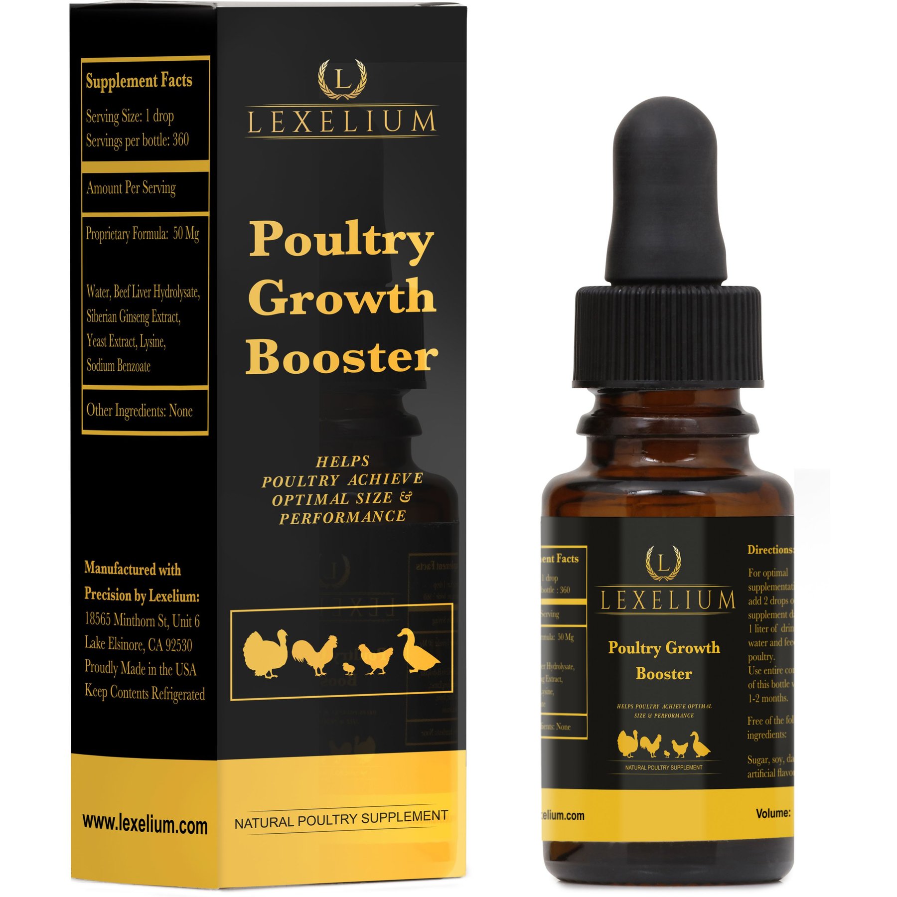 Lexelium Poultry Growth Booster Liquid Supplement, 15-mL bottle