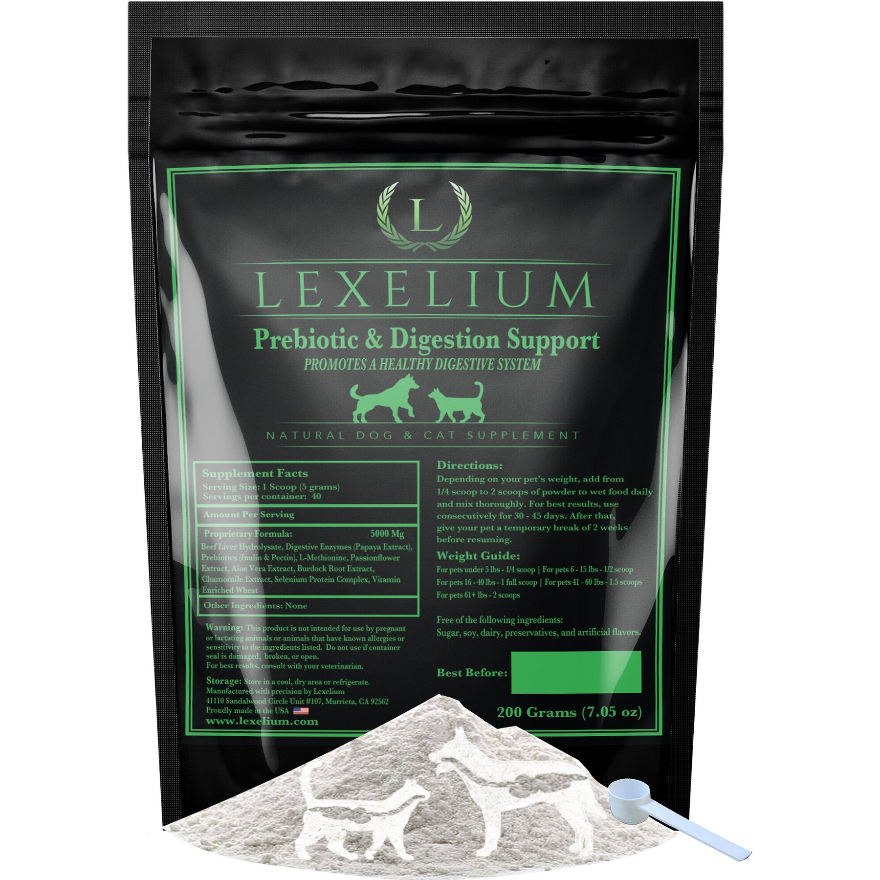 Lexelium Prebiotic & Digestion Support Dog & Cat Supplement, 7-oz bag