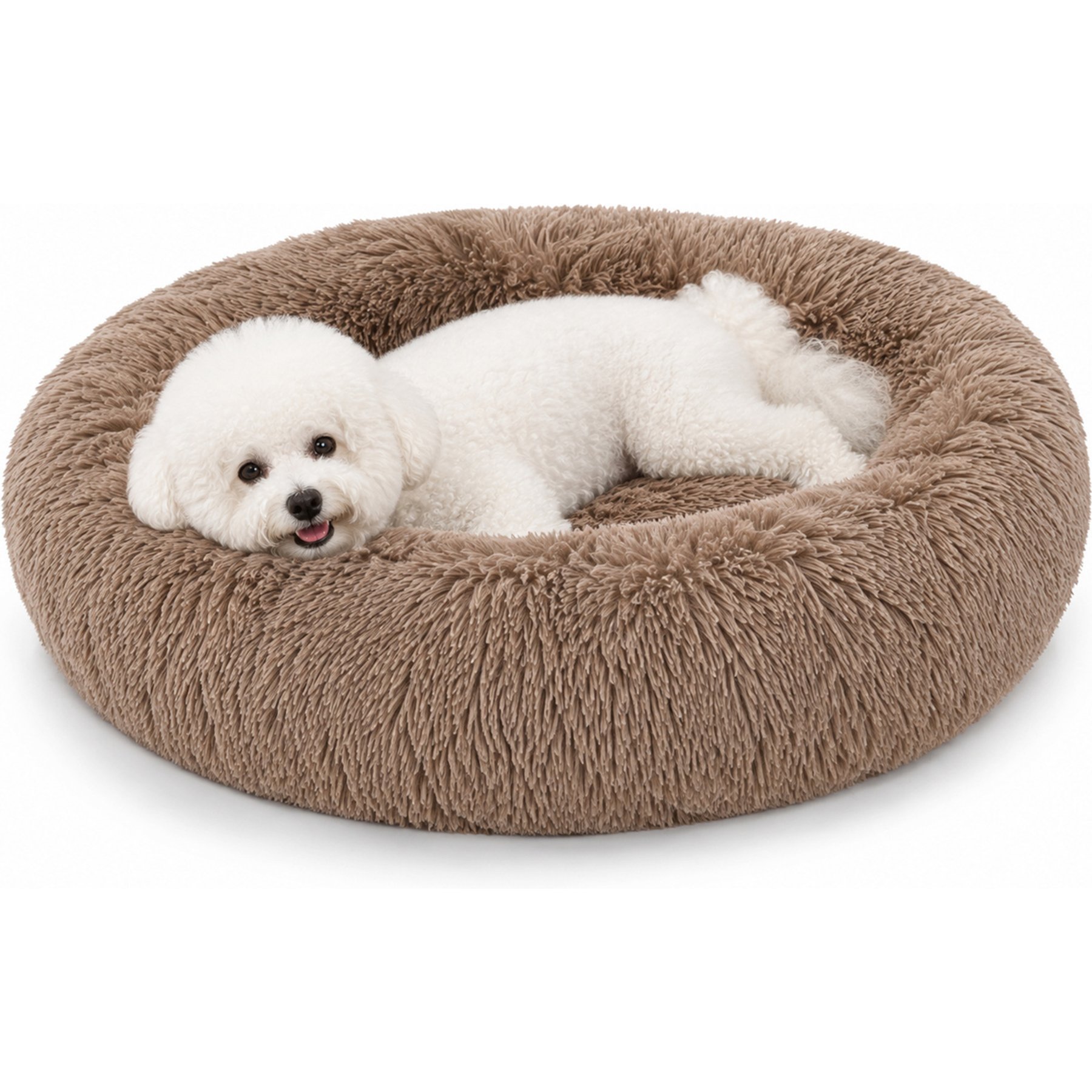 LFC PETS Calming Waterproof Donut Memory Foam Cuddler Bolster Dog & Cat Bed with Removable Washable Cover, Camel, Medium