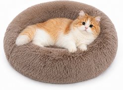 LFC PETS Calming Waterproof Donut Memory Foam Cuddler Bolster Dog & Cat Bed with Removable Washable Cover, Camel, Small