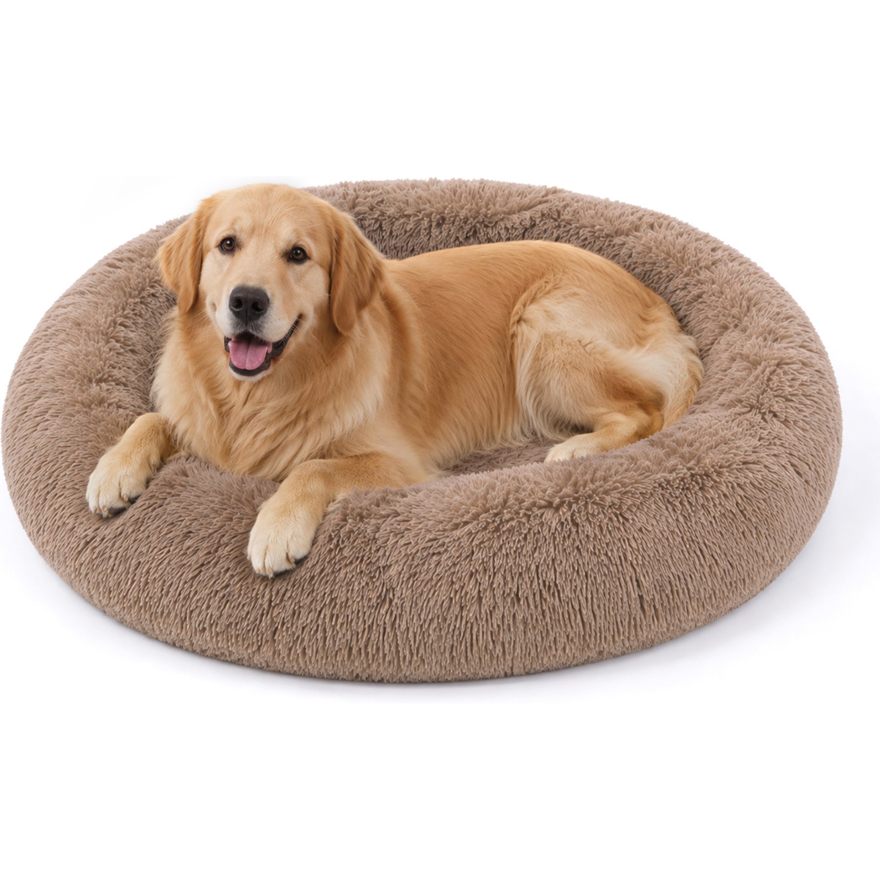 LFC PETS Calming Waterproof Donut Memory Foam Cuddler Bolster Dog & Cat Bed with Removable Washable Cover, Camel, X-Large