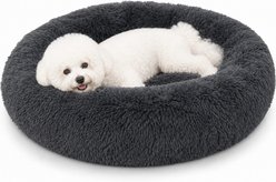 LFC PETS Calming Waterproof Donut Memory Foam Cuddler Bolster Dog & Cat Bed with Removable Washable Cover, Grey, Medium
