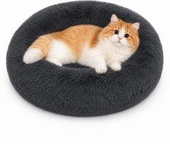 LFC PETS Calming Waterproof Donut Memory Foam Cuddler Bolster Dog & Cat Bed with Removable Washable Cover, Grey, Small