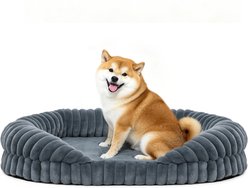 LFC PETS Croissant-Shaped Calming Bolster Dog & Cat Bed with Removable Washable Cover, Grey, Large