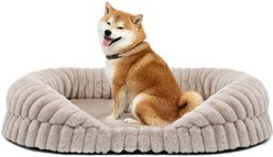 LFC PETS Croissant-Shaped Calming Bolster Dog & Cat Bed with Removable Washable Cover, Oatmeal, Large