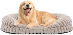 LFC PETS Croissant-Shaped Calming Bolster Dog & Cat Bed with Removable Washable Cover, Oatmeal, X-Large