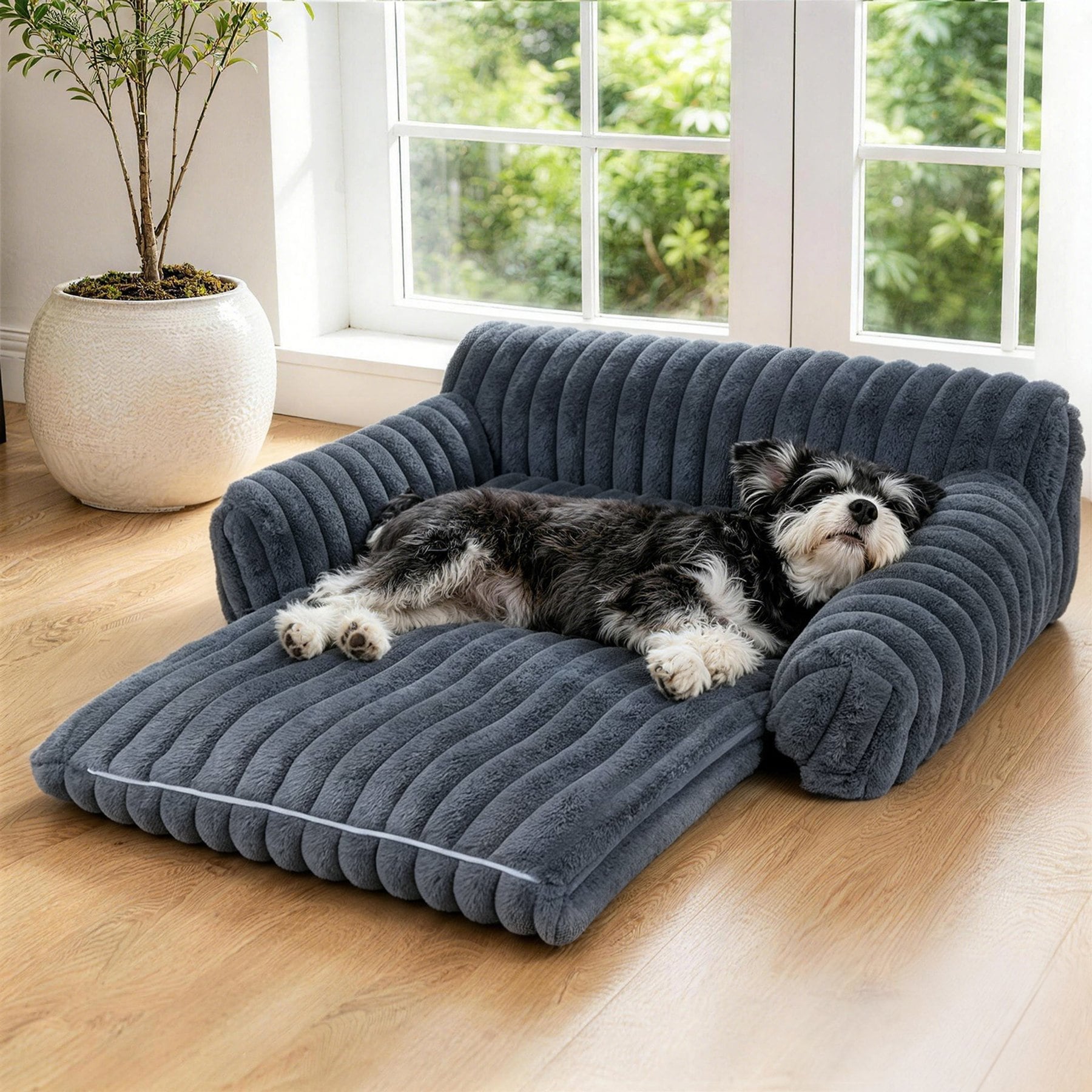 LFC PETS Foldable Removable Cover Bolster Dog & Cat Bed, Grey, Medium
