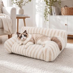 LFC PETS Foldable Soft Plush Sofa Bolster Dog & Cat Bed with Removable Washable Cover, Beige, Medium