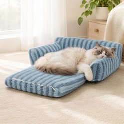 LFC PETS Foldable Soft Plush Sofa Bolster Dog & Cat Bed with Removable Washable Cover, Blue, Medium