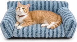LFC PETS Foldable Soft Plush Sofa Bolster Dog & Cat Bed with Removable Washable Cover, Blue, Small
