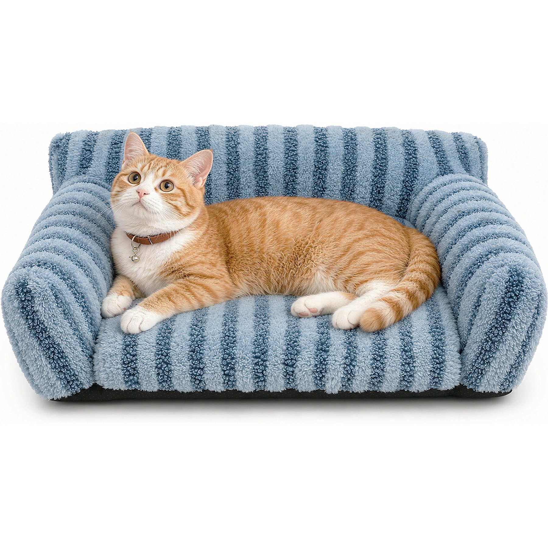 LFC PETS Foldable Soft Plush Sofa Bolster Dog & Cat Bed with Removable Washable Cover, Blue, Small