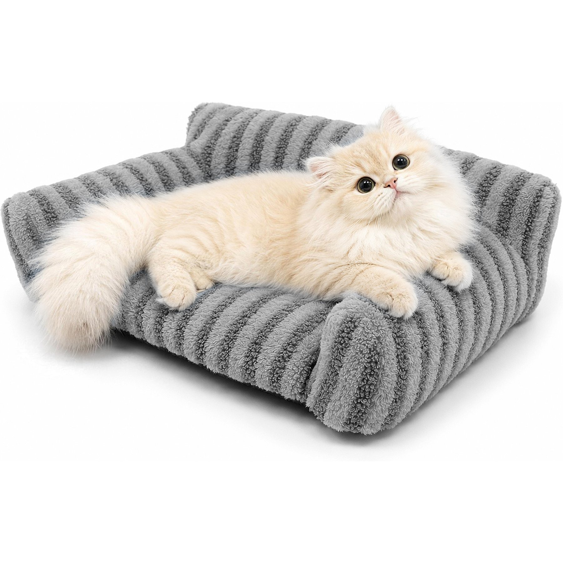 LFC PETS Foldable Soft Plush Sofa Bolster Dog & Cat Bed with Removable Washable Cover, Dark Grey, Medium