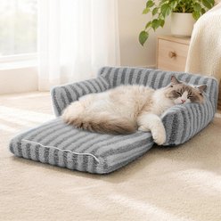 LFC PETS Foldable Soft Plush Sofa Bolster Dog & Cat Bed with Removable Washable Cover, Dark Grey, Small