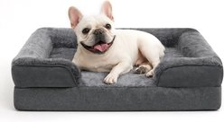 LFC PETS High-Back Sofa with Removable Washable Cover Orthopedic Bolster Dog Bed, Dark Grey, Medium