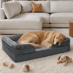 LFC PETS High-Back Sofa with Removable Washable Cover Orthopedic Bolster Dog Bed, Dark Grey, X-Large