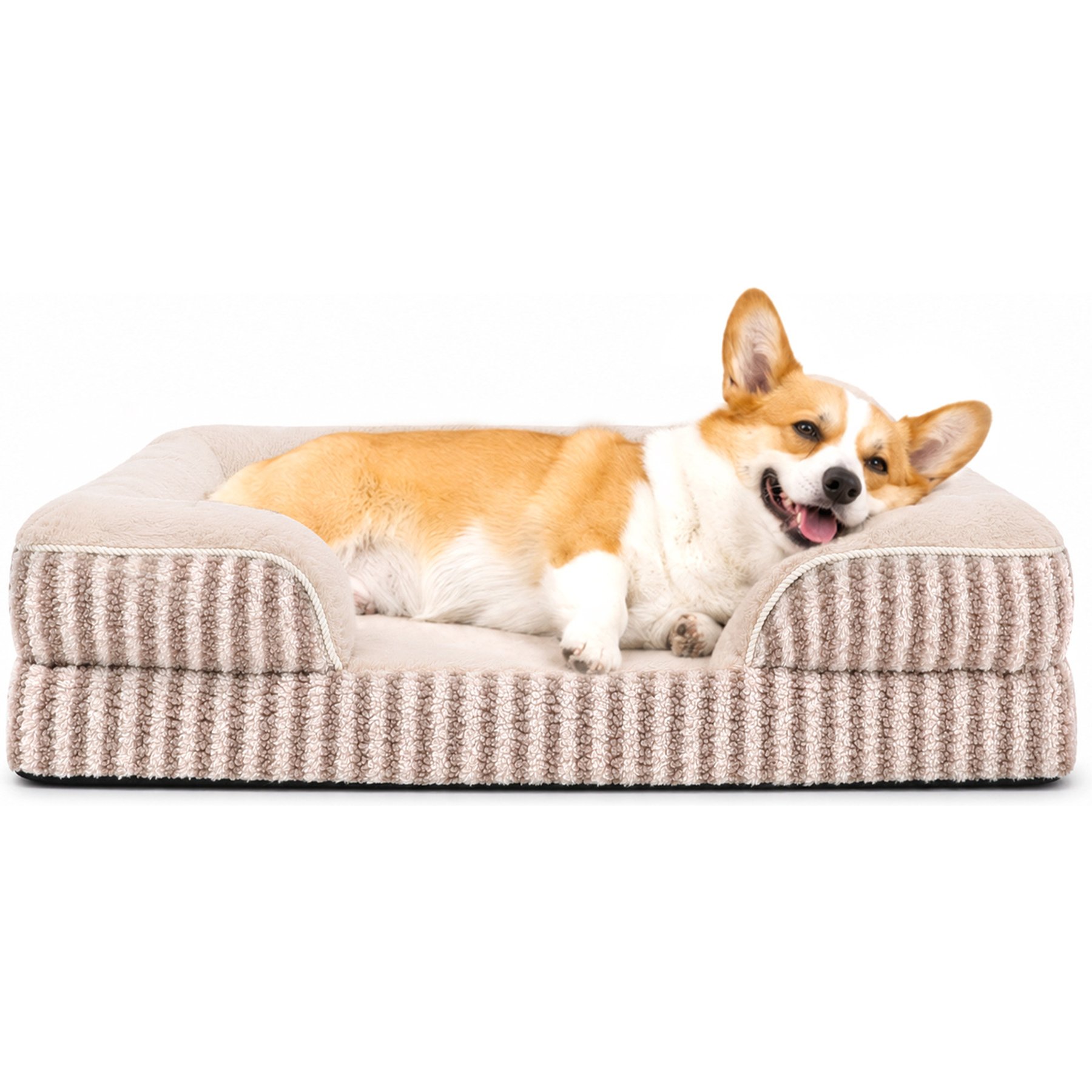 LFC PETS Orthopedic Memory Foam Bolster Dog Bed with Removable Washable Cover, Brown, Medium