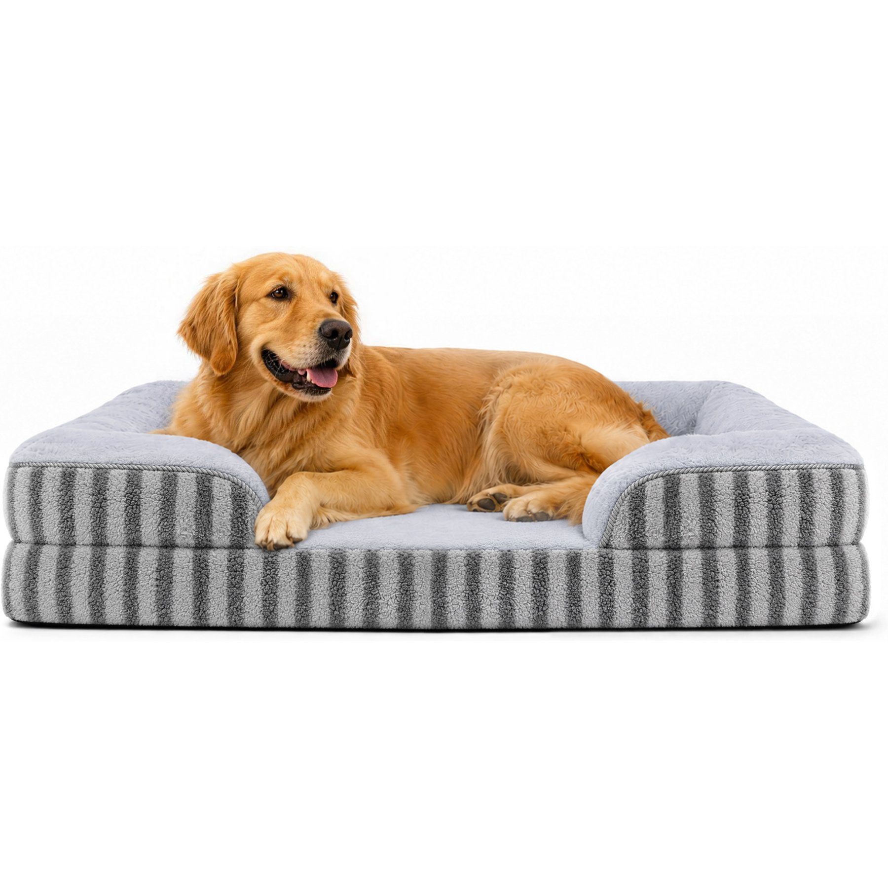 LFC PETS Orthopedic Memory Foam Bolster Dog Bed with Removable Washable Cover, Grey, Large