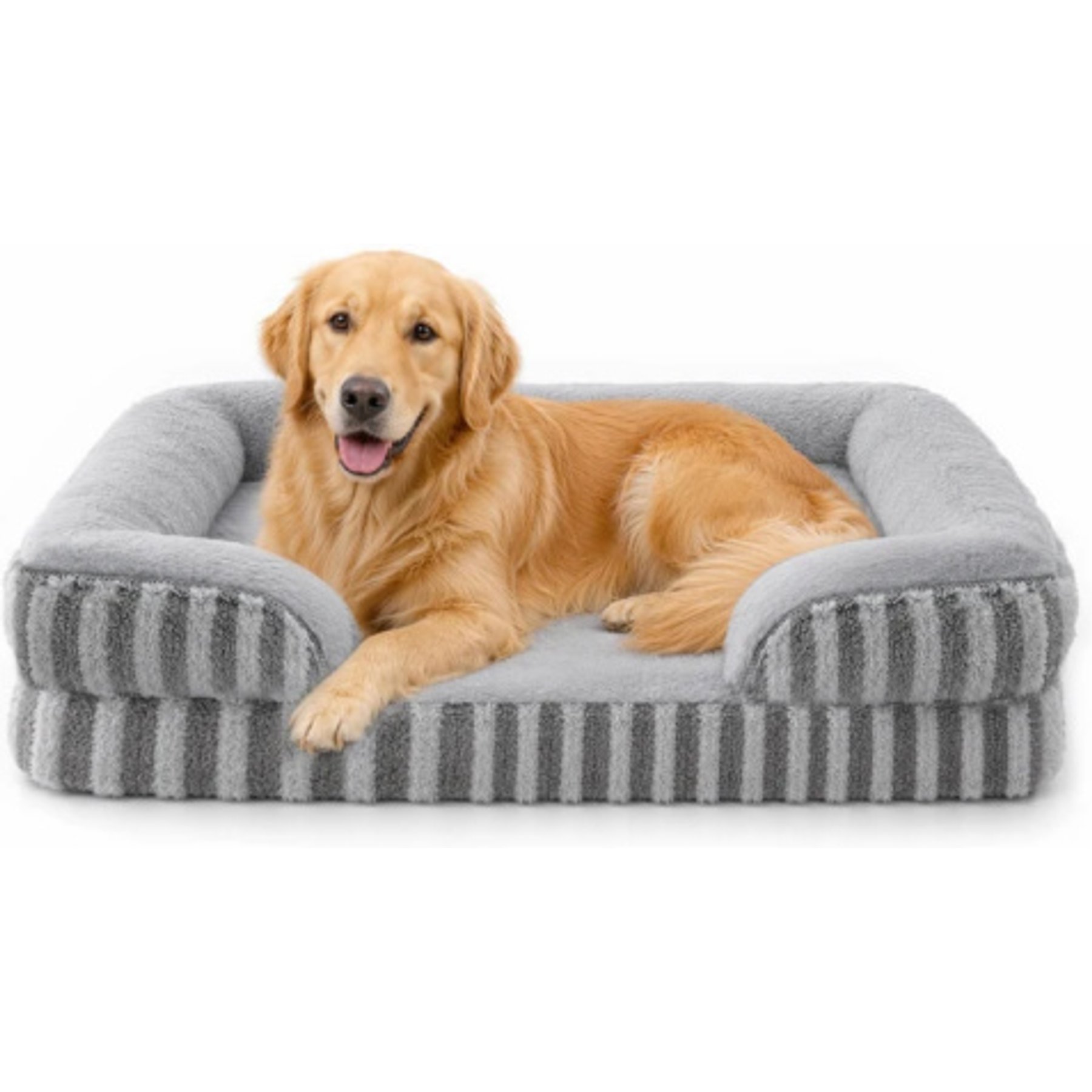 LFC PETS Orthopedic Memory Foam Bolster Dog Bed with Removable Washable Cover, Grey, Large