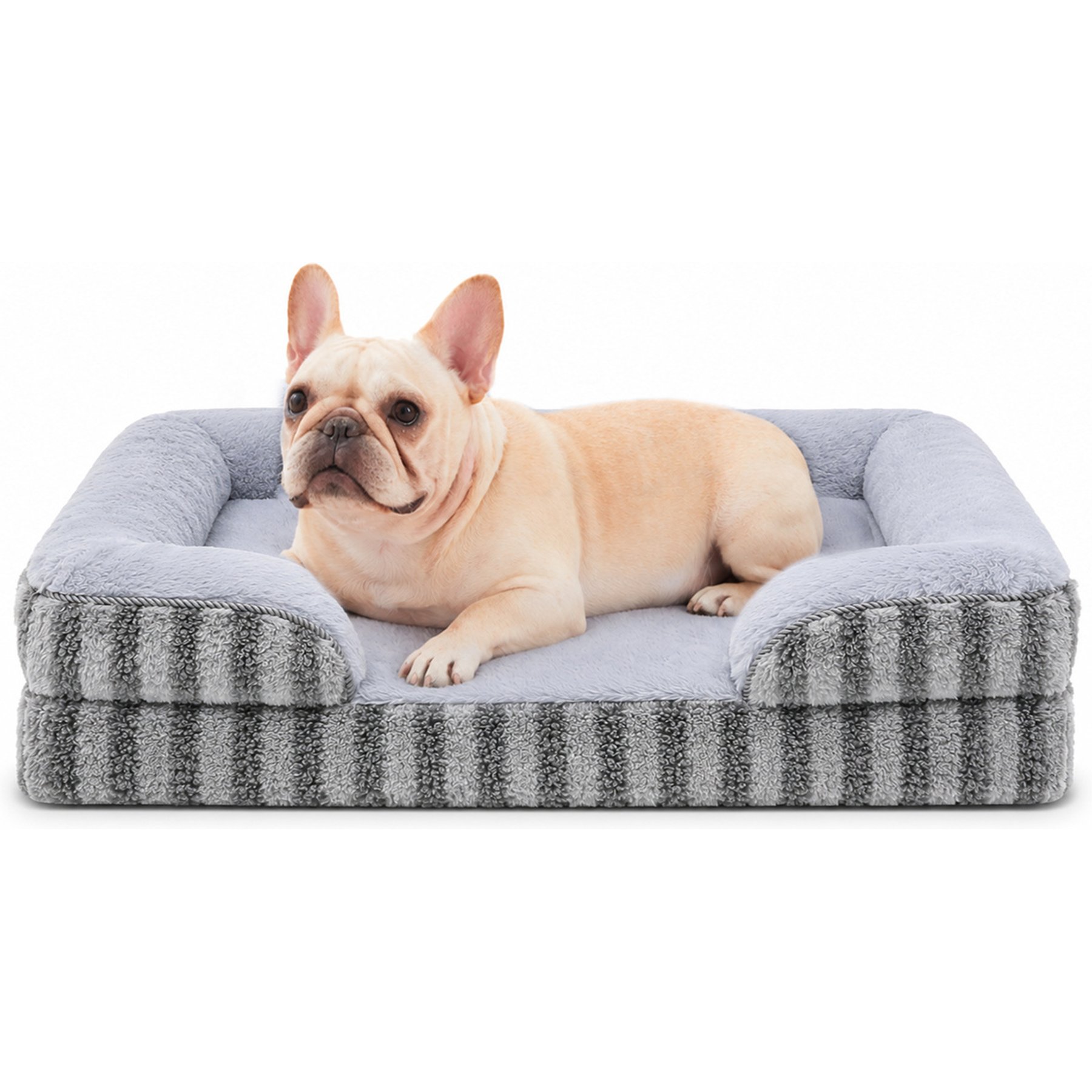 LFC PETS Orthopedic Memory Foam Bolster Dog Bed with Removable Washable Cover, Grey, Medium