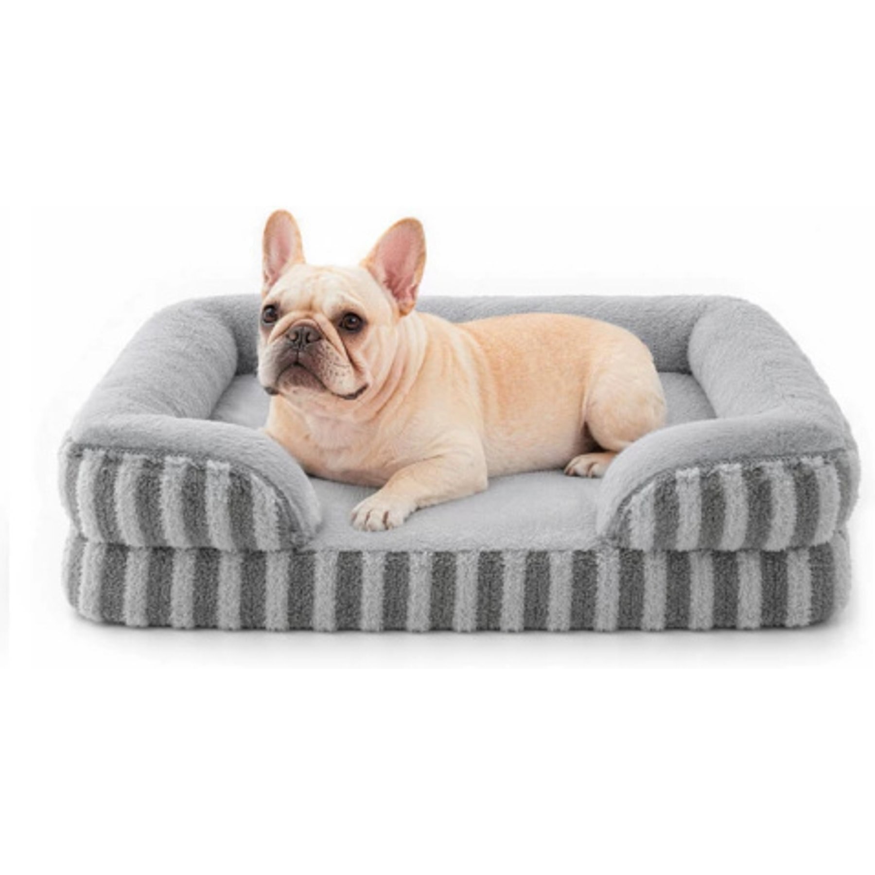 LFC PETS Orthopedic Memory Foam Bolster Dog Bed with Removable Washable Cover, Grey, Medium