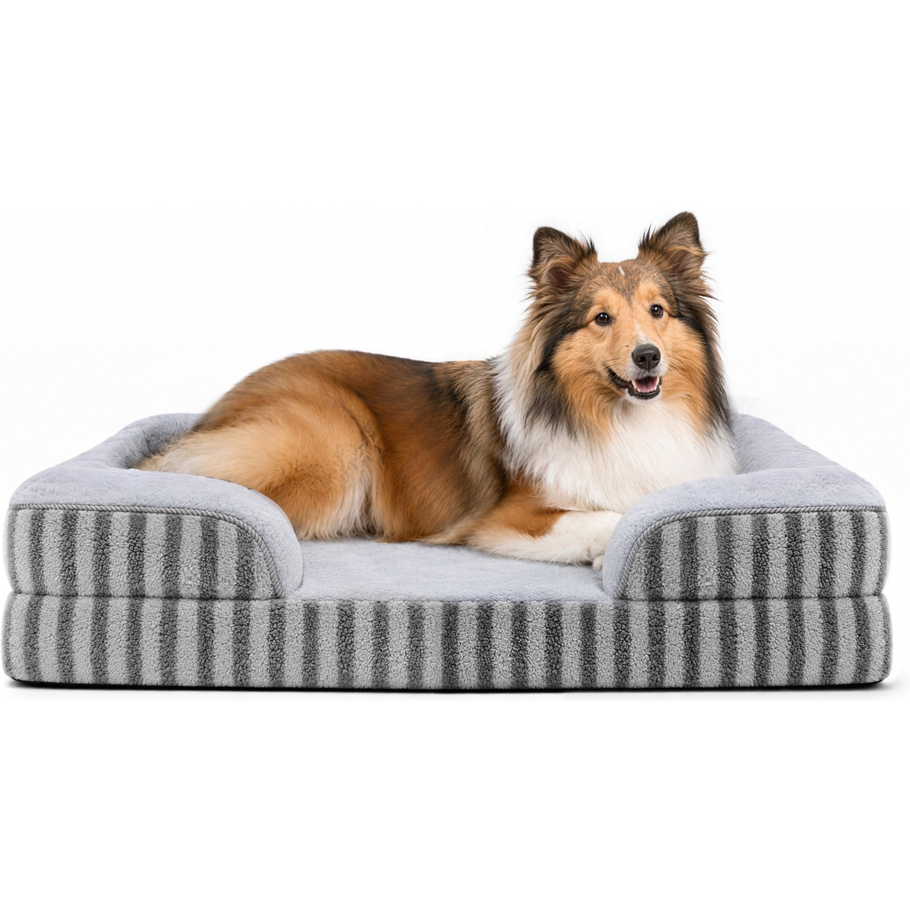 LFC PETS Orthopedic Memory Foam Bolster Dog Bed with Removable Washable Cover, Grey, X-Large