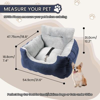 Show full view: LFC PETS Portable Dog & Cat Car Seat Bed with Clip-On Safety Leash, Blue slide 2 of 8