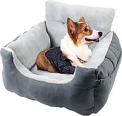 LFC PETS Portable Dog & Cat Car Seat Bed with Clip-On Safety Leash, Grey