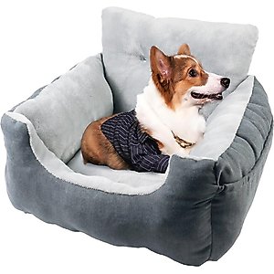 LFC PETS Portable Dog & Cat Car Seat Bed with Clip-On Safety Leash, Grey