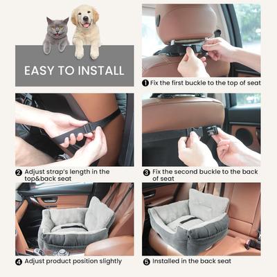 Show full view: LFC PETS Portable Dog & Cat Car Seat Bed with Clip-On Safety Leash, Grey slide 5 of 10