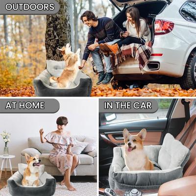 Show full view: LFC PETS Portable Dog & Cat Car Seat Bed with Clip-On Safety Leash, Grey slide 6 of 10