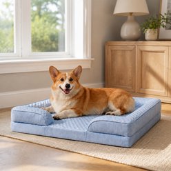LFC PETS Summer Cooling Orthopedic Bolster Dog Sofa Bed with Removable Cover, Blue, Medium