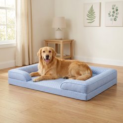 LFC PETS Summer Cooling Orthopedic Bolster Dog Sofa Bed with Removable Cover, Blue, X-Large
