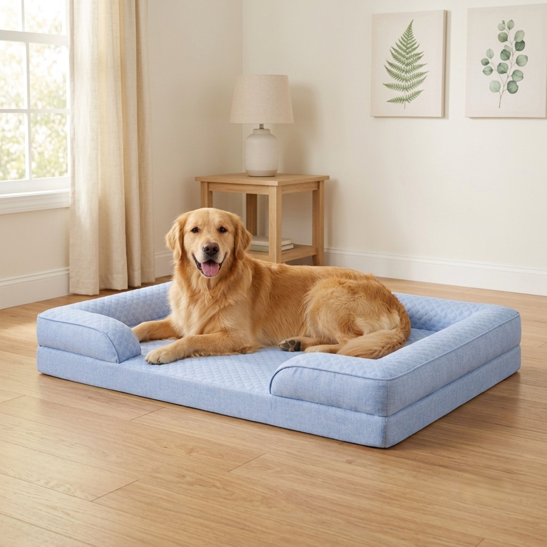 LFC PETS Summer Cooling Orthopedic Bolster Dog Sofa Bed with Removable Cover, Blue, X-Large