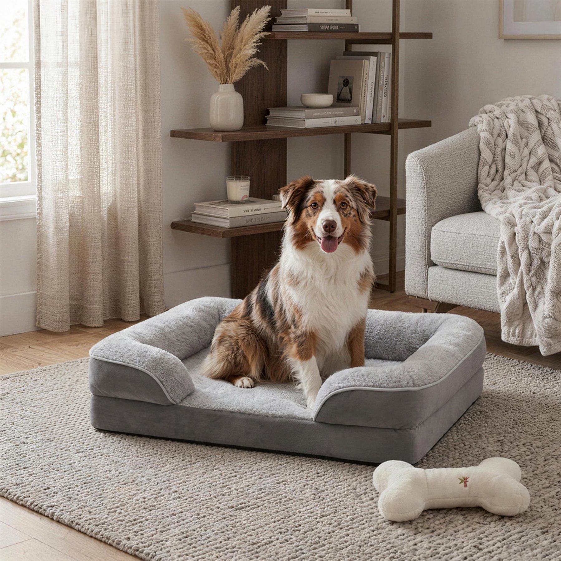 LFC PETS Water-resistant Orthopedic Bolster Dog & Cat Sofa Bed with Removable Cover, Grey, Large