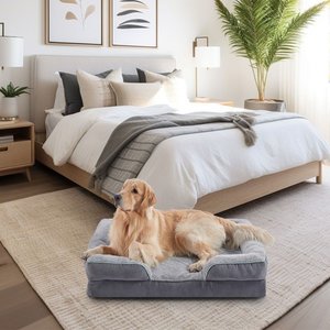LFC PETS Waterproof Orthopedic Bolster Dog & Cat Sofa Bed with Removable Cover, Grey, Large