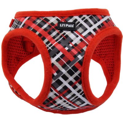 Li'l Pals Li'l Pals Canvas Step In Back Clip Dog Harness, Red & Grey Plaid, 10 to 12-in chest