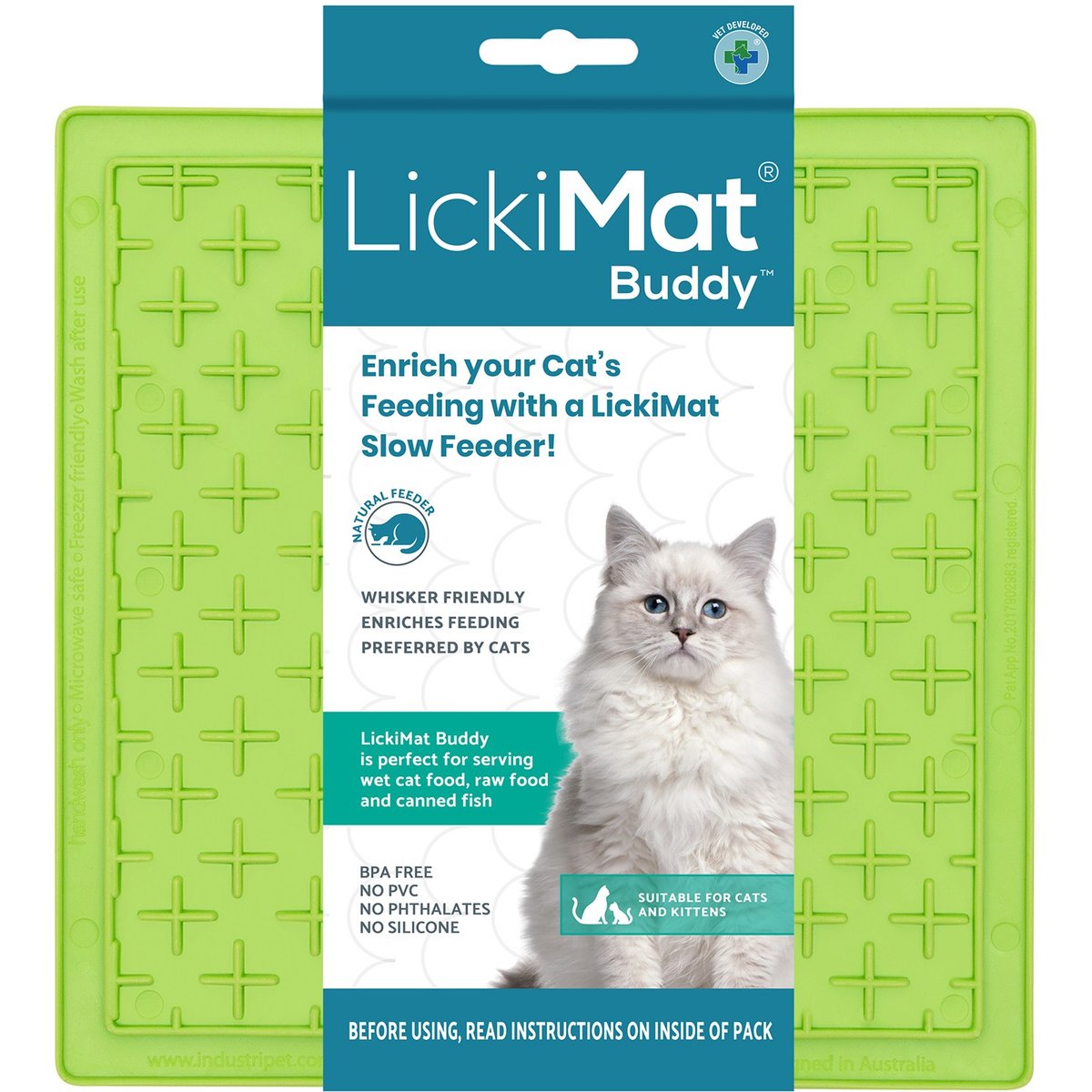 LickiMat Classic Buddy Non-Skid Thermoplastic Rubber Cat Bowl, Green, Standard
