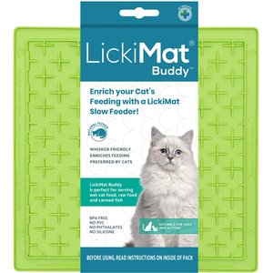 LickiMat Classic Buddy Non-Skid Thermoplastic Rubber Cat Bowl, Green, Standard