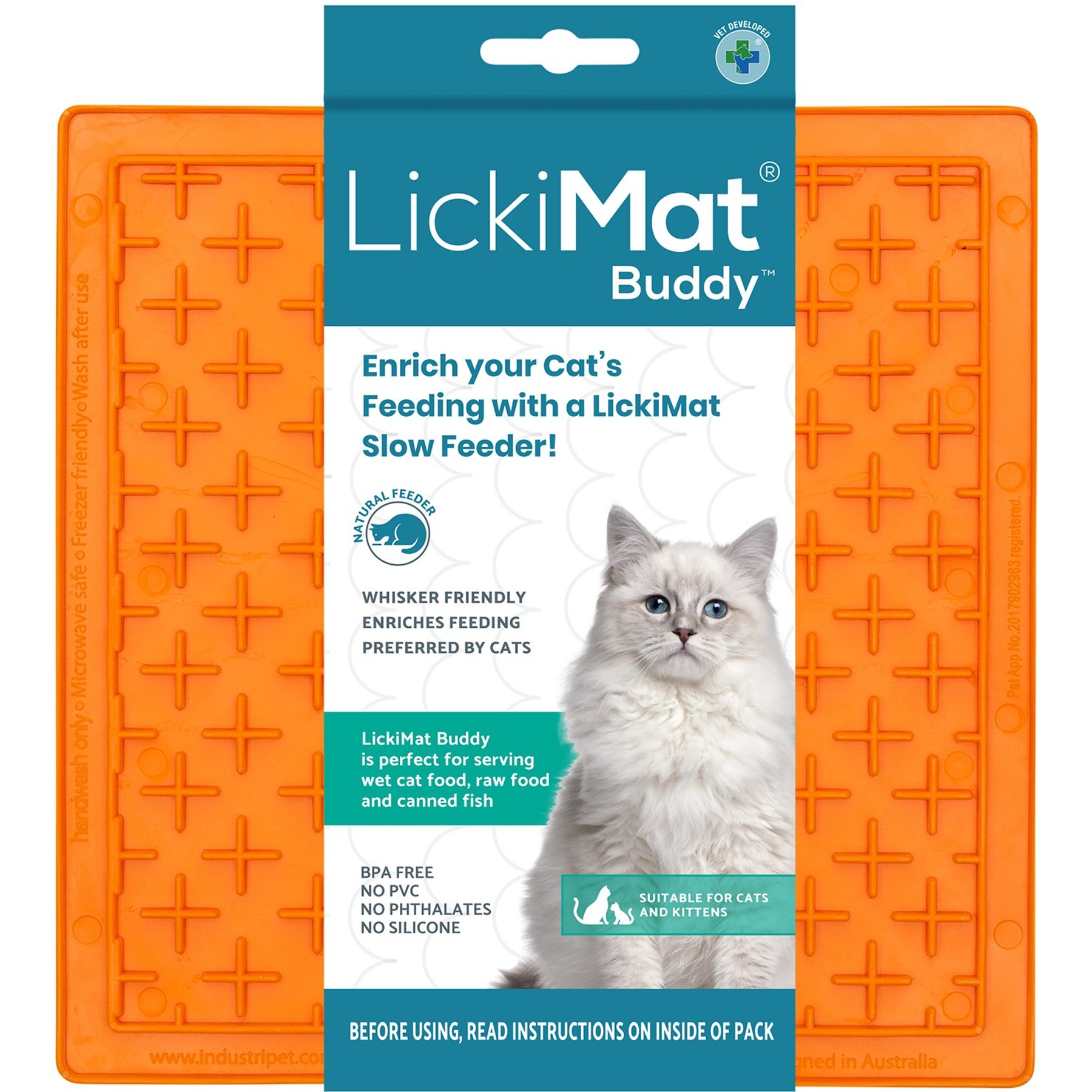 LickiMat Classic Buddy Non-Skid Thermoplastic Rubber Cat Bowl, Orange, Standard