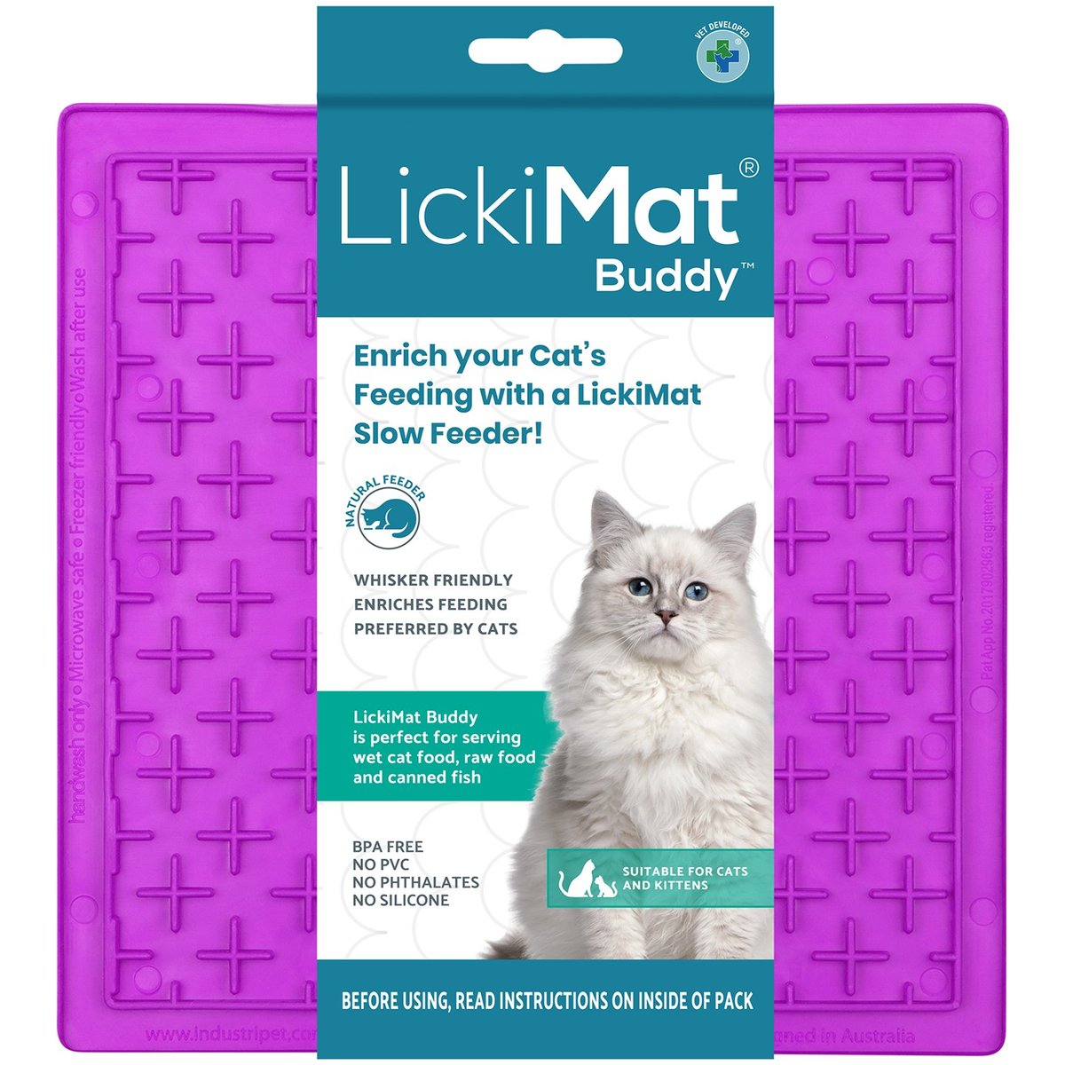 LickiMat Classic Buddy Non-Skid Thermoplastic Rubber Cat Bowl, Purple, Standard