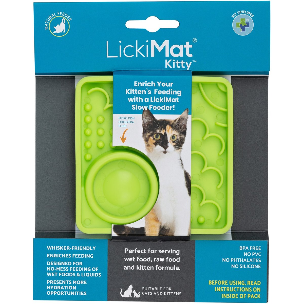 LickiMat Kitty Non-Skid Thermoplastic Rubber Cat Bowl, Green, Standard